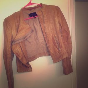 BCBG tan leather biker jacket